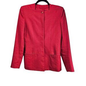 Tahari Vintage Linen Blend Long Sleeve Button Up Suit Jacket Red Blazer